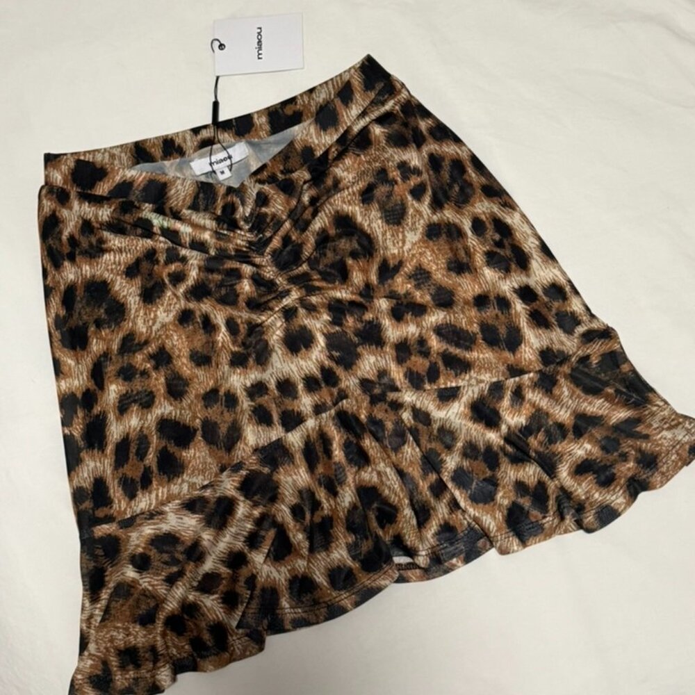 Miaou Alva Ruched Leopard Print Mini Skirt